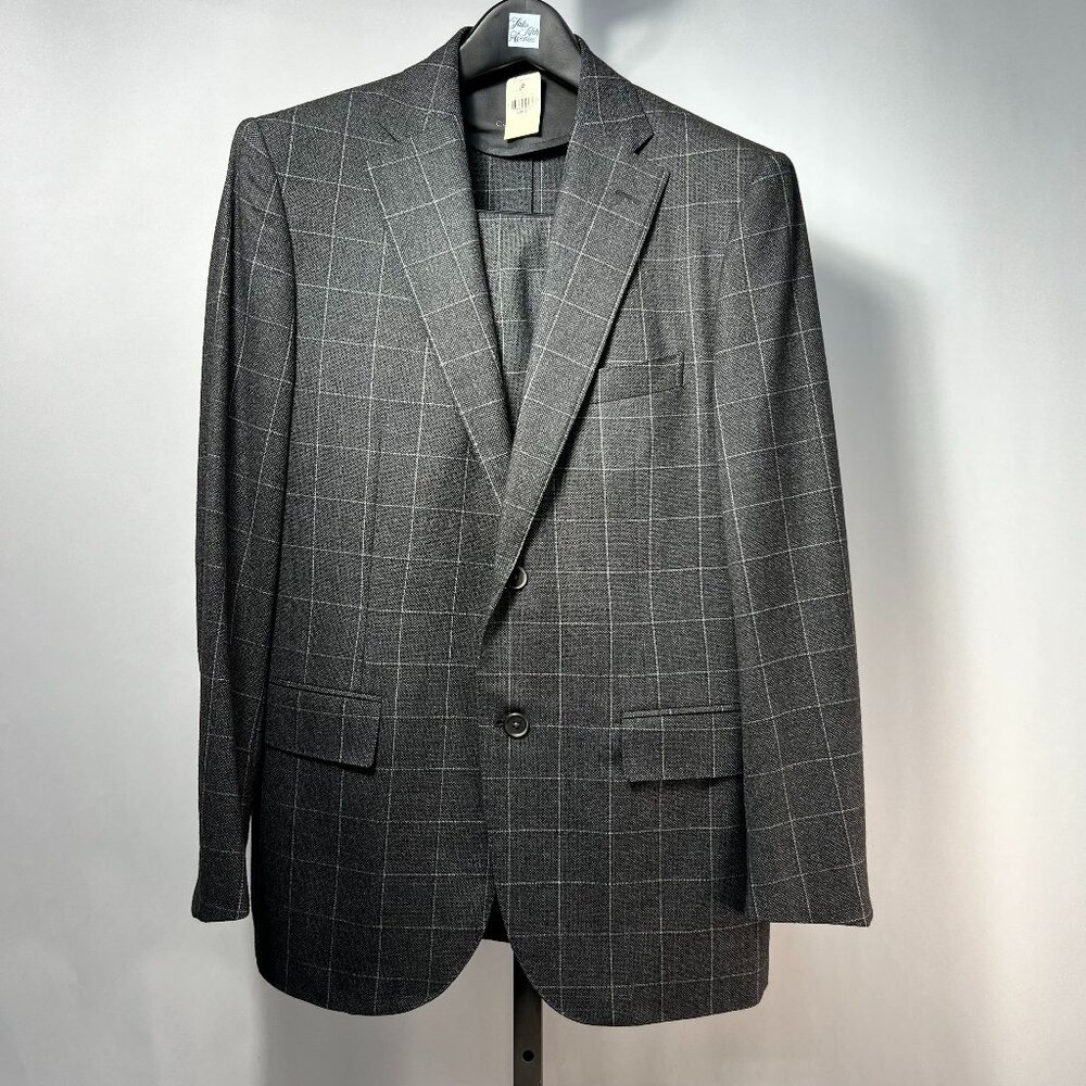 NWT CORNELIANI 100% Virgin Wool Dark Grey Windowpane Plaid Suit 40R USA-50 EU